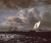 Jacob van Ruisdael Sailing vessels in a Fresh Breeze oil on canvas